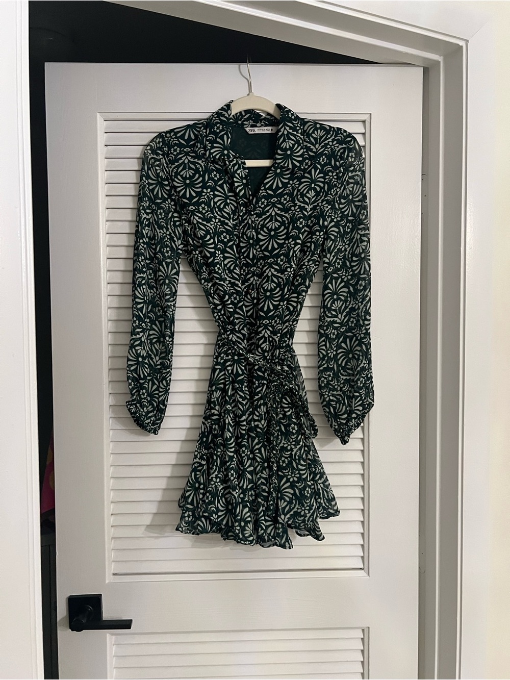 Zara Dark Green and Cream Floral Wrap Dress